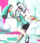  1girl bike_shorts blue_eyes bow crossover domino_mask evandragon hair_bow ink konpaku_youmu parody silver_hair solo splatoon touhou water_gun 