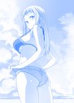  bikini breasts from_behind himura_kiseki large_breasts long_hair monochrome original swimsuit 