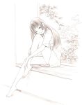  1girl barefoot dress_shirt long_hair monochrome original shirt sketch solo traditional_media yoshitomi_akihito 