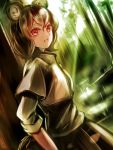  1girl animal_ears capelet dress forest grey_dress grey_hair highres jan_(artist) looking_at_viewer mouse_ears nature nazrin red_eyes solo touhou 
