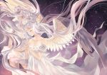  alexa_pasztor angel_wings artist_name bare_shoulders bishoujo_senshi_sailor_moon breasts cleavage closed_eyes double_bun dress earrings facial_mark forehead_mark hair_ornament jewelry long_dress long_hair princess_serenity ring sailor_cosmos short_dress sky star_(sky) starry_sky tsukino_usagi very_long_hair white_dress white_eyes white_hair wings 