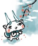  chill_ykon flower from_above furoshiki koma-san limited_palette looking_up no_humans open_mouth solo standing tree_branch youkai youkai_watch 