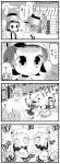  4koma :&gt; ? absurdres ahoge airplane arare_(kantai_collection) arm_warmers black_hair character_request comic commentary_request covered_mouth dancing flying_sweatdrops hat highres horns kantai_collection long_hair mittens monochrome multiple_girls northern_ocean_hime nukosama o_o ooshio_(kantai_collection) open_mouth pleated_skirt polearm shinkaisei-kan short_hair short_sleeves short_twintails skirt spear suspenders sweat tears translation_request twintails wavy_mouth weapon 
