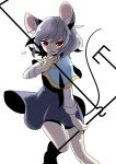  1girl animal_ears blush capelet dowsing_rod grey_hair highres jewelry kozakura_(dictionary) mouse_ears mouse_tail nazrin red_eyes short_hair simple_background smile solo tail touhou white_background 