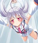  1boy 2girls employee_uniform falling isla_(plastic_memories) kinushima_michiru long_hair mizugaki_tsukasa multiple_girls plastic_memories red_eyes shimokirin twintails uniform 