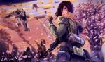  1girl absurdres atlas_(titanfall) cherry_blossoms dog_tags highres impressionism lasonony mecha signature titanfall 