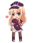  1boy black_legwear blonde_hair blue_eyes chibi dress hat heart highres midare_toushirou open_mouth otoko_no_ko skirt_hold smile sode thigh-highs touken_ranbu yuriesu 