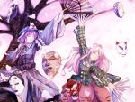 amatou3 cherry_blossoms closed_eyes dancing fan fan_dancing folding_fan hata_no_kokoro mask pink_hair saigyouji_yuyuko skirt touhou