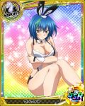  1girl animal_ears artist_request blue_hair blush breasts card_(medium) character_name chess_piece cleavage green_hair high_school_dxd jpeg_artifacts knight_(chess) large_breasts multicolored_hair official_art rabbit_ears short_hair solo torn_clothes trading_cards two-tone_hair xenovia_(high_school_dxd) yellow_eyes 