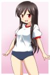  1girl a_channel black_hair buruma goriate gym_uniform long_hair looking_at_viewer nishi_yuuko open_mouth red_eyes solo 