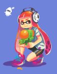  bike_shorts blooper headphones highres inkling kiririn51 super_mario_bros. orange_eyes orange_hair signature simple_background splatoon squid super_soaker tagme 