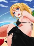  absurdres ayase_eli bare_shoulders beach bikini blonde_hair blue_eyes breasts chikkinage_nage clouds highres long_hair love_live!_school_idol_project ponytail sky swimsuit 