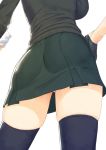  1girl and ass black_gloves black_legwear breasts close-up gloves highres kantai_collection large_breasts simple_background skirt solo tenryuu_(kantai_collection) thigh-highs white_background zettai_ryouiki 