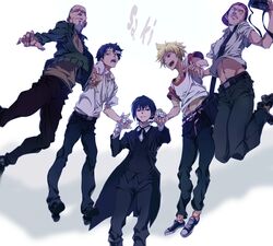  5boys bald beard black_hair blonde_hair camera facial_hair glasses grey_hair hagiyoshi hat highres multiple_boys naiki_ichita oonuma_shuuichirou saki short_hair suga_kyoutarou yaku_yojino yamaguchi_daisuke 