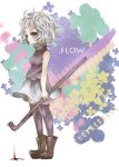  .flow 1girl blood bloody_weapon boots copyright_name edo. lead_pipe left-handed miniskirt red_eyes sabitsuki skirt sleeveless sleeveless_turtleneck thigh-highs turtleneck weapon white_hair zettai_ryouiki 