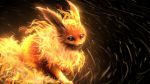  black_background blue_eyes ears embers fire flareon highres no_humans pokemon pokemon_(creature) realistic smile_(qd4nsvik) snout solo 