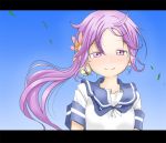  1girl akebono_(kantai_collection) flower hair_ornament kantai_collection leaf looking_at_viewer purple_hair school_uniform serafuku shino_(ponjiyuusu) side_ponytail smile tagme violet_eyes 