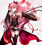  1girl bare_shoulders detached_sleeves dress highres kafi krul_tepes long_hair owari_no_seraph pink_hair pointy_ears red_eyes solo thigh-highs 