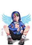  absurdres bike_shorts flat_chest goggles graffiti highres multicolored_hair my_little_pony my_little_pony_friendship_is_magic personification rainbow_dash ryōma_mikado short_hair wings 