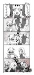  3girls 5koma aircraft_carrier_oni aircraft_carrier_water_oni anger_vein comic detached_sleeves fig_(lchijiku) kantai_collection long_hair midway_hime monochrome multiple_girls punching shaded_face shinkaisei-kan side_ponytail slapping 
