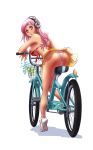  1girl armpits ass bicycle bikini_top blush breasts headphones highres large_breasts long_hair looking_at_viewer mikki-malu nitroplus open_mouth panties pink_eyes pink_hair solo super_sonico underwear 