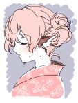  1girl alternate_hairstyle animal_ears bajinappo blush closed_eyes floral_print hair_bun hair_ornament hair_stick japanese_clothes mystia_lorelei parted_lips profile simple_background solo sweat touhou upper_body 