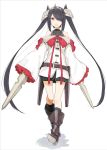  1girl belt black_hair black_legwear hair_over_one_eye holding_weapon jewelry kneehighs looking_at_viewer miruto_netsuki necklace open_mouth original red_eyes simple_background sleeves_past_wrists solo sword tiara twintails weapon white_background 
