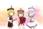  3girls accordion blonde_hair brown_hair hat instrument lunasa_prismriver lyrica_prismriver mandolin merlin_prismriver multiple_girls musical_note one_eye_closed playing_instrument recorder siblings sisters smile solid_oval_eyes touhou white_hair yamabuki_(yusuraume) 