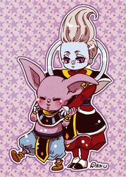  artist_name baggy_pants chibi closed_eyes dragon_ball dragon_ball_z earrings egyptian_clothes grey_hair hakaishin_bills jewelry pants raku220p robe signature star starry_background violet_eyes whis wrist_cuffs 