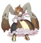  1girl brown_hair clenched_hands diggersby dress gloves personification pokemon pokemon_(game) pokemon_xy scarf shoes solo tawashi_shipposan 