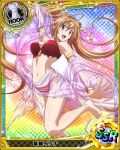 1girl bandeau barefoot bikini blonde_hair blush breasts cleavage detached_sleeves earrings high_school_dxd jewelry king_(chess) legs long_hair navel official_art open_mouth sarong see-through shidou_irina shiny shiny_skin smile solo swimsuit torn_clothes trading_cards twintails very_long_hair violet_eyes 