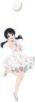  1girl balloon black_hair blue_eyes bow dress gloves hands_clasped kitashirakawa_tamako looking_at_viewer low_twintails official_art ribbon solo tamako_market transparent_background twintails white_dress 