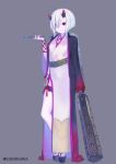  club fingernails highres japanese_clothes kanabou kimono kiseru nagisa_kurousagi nail_polish oni oni_(youkai_hyakki-tan!) oni_horns pale_skin pipe red_eyes short_hair simple_background weapon white_hair youkai_hyakki-tan! 