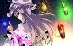  1girl ashiroku_(miracle_hinacle) gem hat long_hair patchouli_knowledge purple_hair ribbon solo touhou violet_eyes 