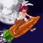  blue_eyes bunny_ears bunnysuit carrot fishnet_pantyhose fishnets moon original pantyhose rabbit_ears red_hair redhead rocket short_hair ultramarine 