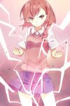  bad_id biribiri brown_eyes brown_hair electricity hidaka misaka_mikoto school_uniform short_hair skirt to_aru_majutsu_no_index 