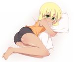  :t barefoot blonde_hair feet inazuma_eleven male miyasaka_ryou pillow pillow_hug pout shorts tears trap yuki_miya 