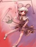  animal_ears arm_up basket capelet dowsing_rod grey_hair highres ikmg jewelry looking_at_viewer mouse mouse_ears mouse_tail nazrin no_nose open_mouth pendant red_eyes short_hair skirt skirt_set smile solo tail touhou 