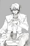  bad_id chair cigarette dr_franken_stein glasses labcoat male monochrome short_hair simple_background solo soul_eater 