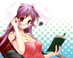  animal_ears bespectacled book bunny_ears crescent glasses jewelry long_hair necklace purple_hair rabbit_ears red_eyes reisen_udongein_inaba scarlet_(studioscr) strap_slip touhou 