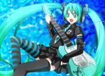  aqua_eyes aqua_hair bad_id belt chain chains elbow_gloves fingerless_gloves gloves guitar hatsune_miku headphones instrument les_paul long_hair mismatched_legwear necktie ringpearl skirt smile solo striped striped_legwear striped_thighhighs thigh-highs thighhighs twintails very_long_hair vocaloid zettai_ryouiki 