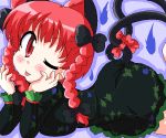  :p ;p blush bow braid cat_ears cat_tail geetsu hair_bow kaenbyou_rin lying multiple_tails red_eyes red_hair redhead ribbon solo tail tail_ribbon tongue touhou twin_braids wink 