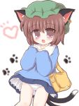  brown_eyes brown_hair cat_ears cat_tail chen earrings hat jewelry kindergarten multiple_tails panties pantyshot ry short_hair tail touhou underwear 