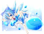  barefoot blue_eyes blue_hair bow cirno foreshortening hands highres ice short_hair touhou wings 