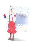  braid fujiwara_no_mokou hair_ribbon hat kamishirasawa_keine long_hair multiple_girls red_eyes ribbon silver_hair soranagi suspenders tears touhou 