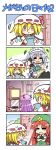  4koma :&lt; :3 blonde_hair braid chibi china_dress chinadress chinese_clothes chips colonel_aki comic corded_phone flandre_scarlet hat homework hong_meiling izayoi_sakuya long_hair patchouli_knowledge phone playing_games purple_hair red_hair redhead short_hair silent_comic silver_hair touhou translated twin_braids wings 