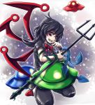  black_legwear black_thighhighs dress houjuu_nue kneeling polearm red_eyes short_hair snake solo sw_(stevew) thigh-highs thighhighs touhou trident ufo weapon wings zettai_ryouiki 