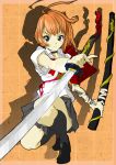  kiyohisa orange_hair original scabbard school_uniform sheath socks solo sword tattoo weapon 