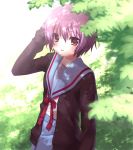  highres nagato_yuki nana_mikoto purple_hair school_uniform serafuku shadows short_hair solo suzumiya_haruhi_no_yuuutsu 