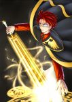  210ten blue_eyes cape magic_circle male necktie red_hair redhead short_hair solo spoilers sword umineko_no_naku_koro_ni ushiromiya_battler weapon 